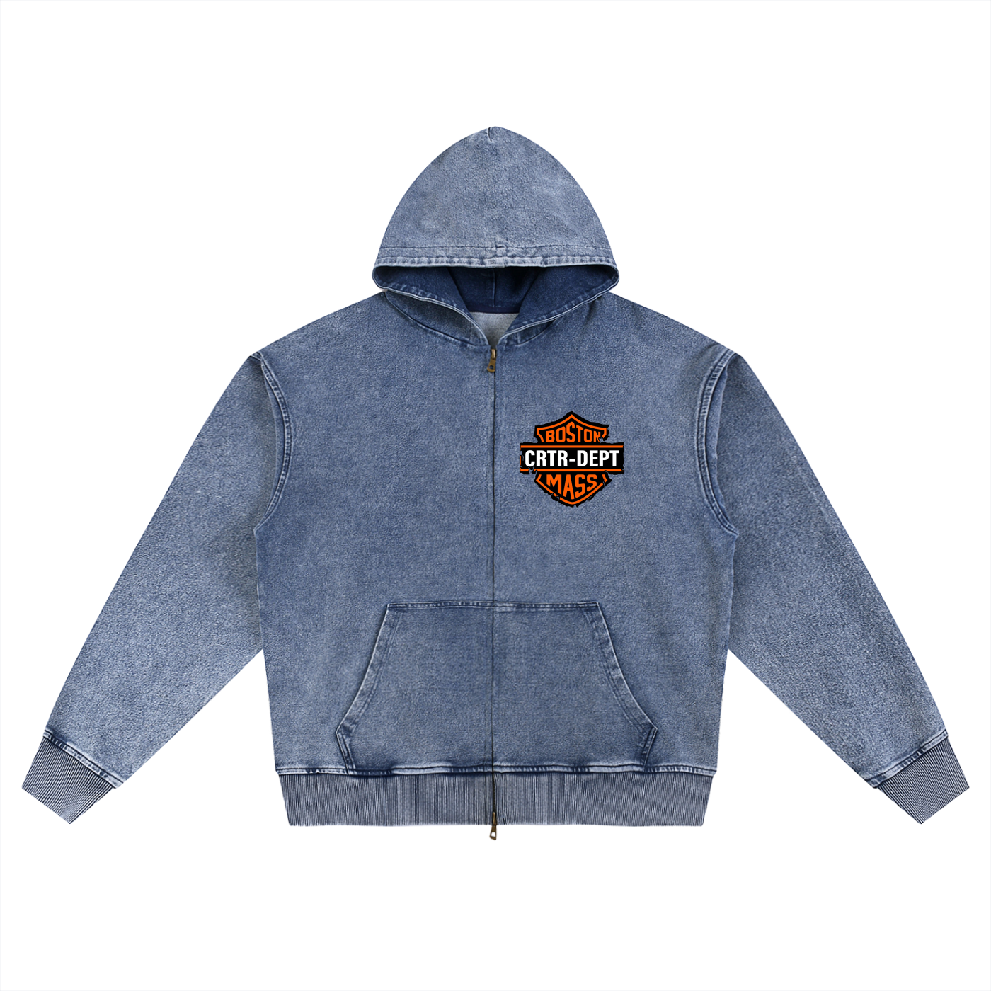 Biker CRTR Denim Wash Oversized Zip-Up Hoodie