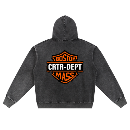 Biker CRTR Denim Wash Oversized Zip-Up Hoodie