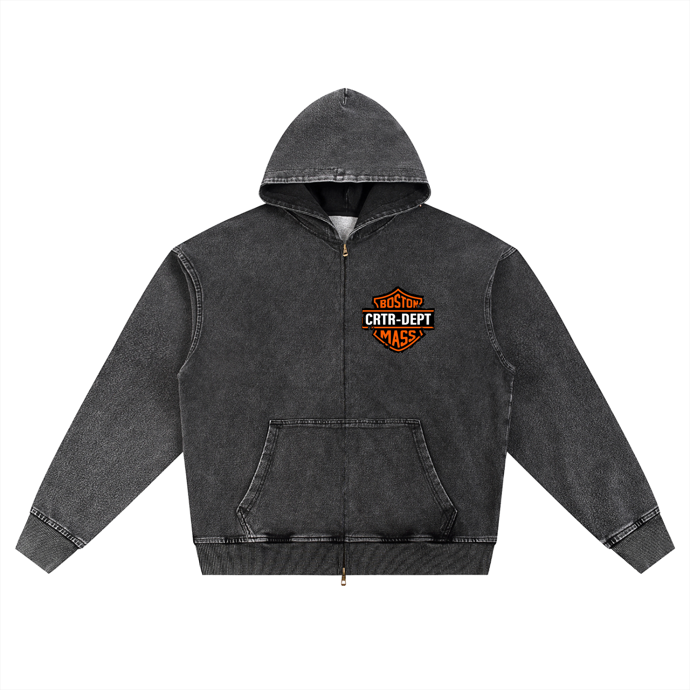 Biker CRTR Denim Wash Oversized Zip-Up Hoodie
