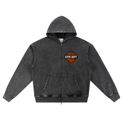 Biker CRTR Denim Wash Oversized Zip-Up Hoodie